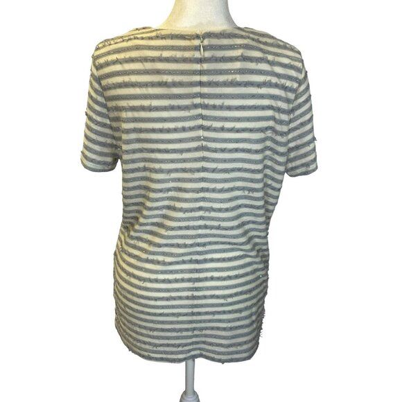 Talbots Womens Large Petite Shirt Thin Knit Sequins Sparkle Striped White Gray - Picture 7 of 7